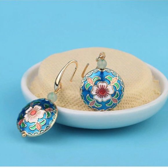 NEW 14 Gold Plated Flower Vintage Venturine Earrings Last One - Picture 10 of 16